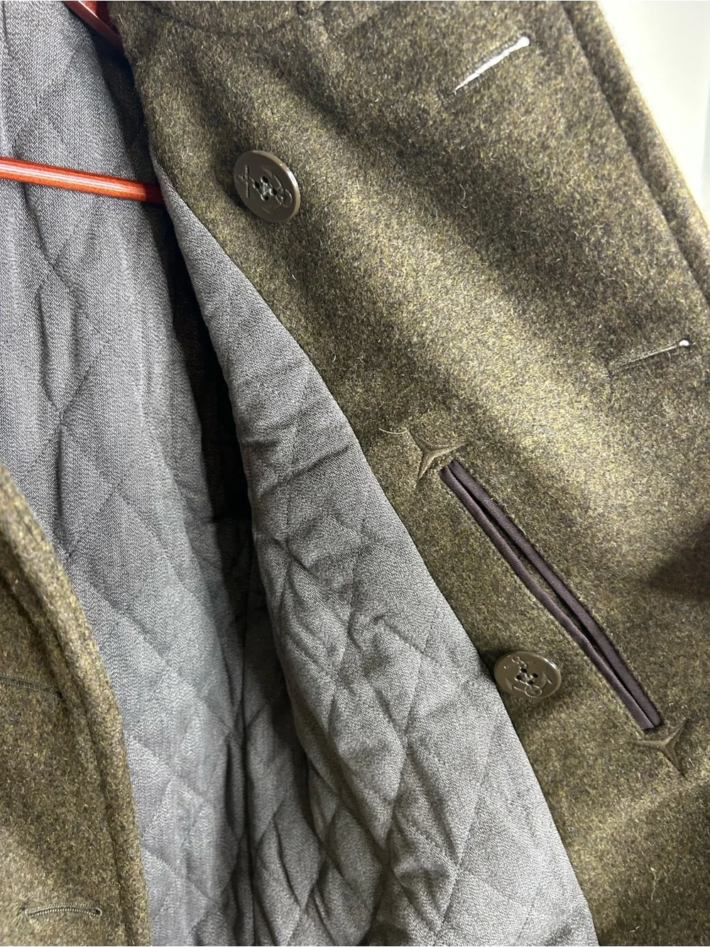 J. Crew 100% Wool Army Green Double Breasted Peacoat Size Small